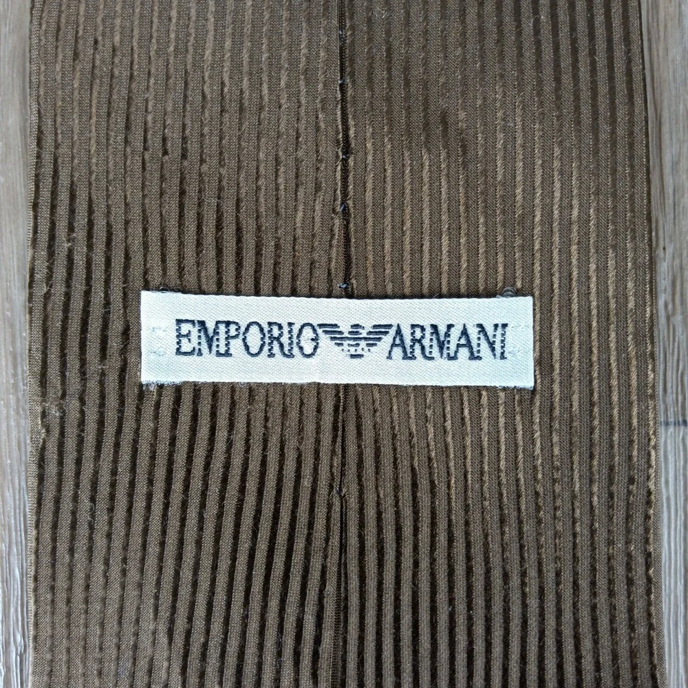 Vtg Emporio Armani Silk Necktie Brown Striped Business Formal Career Menswear